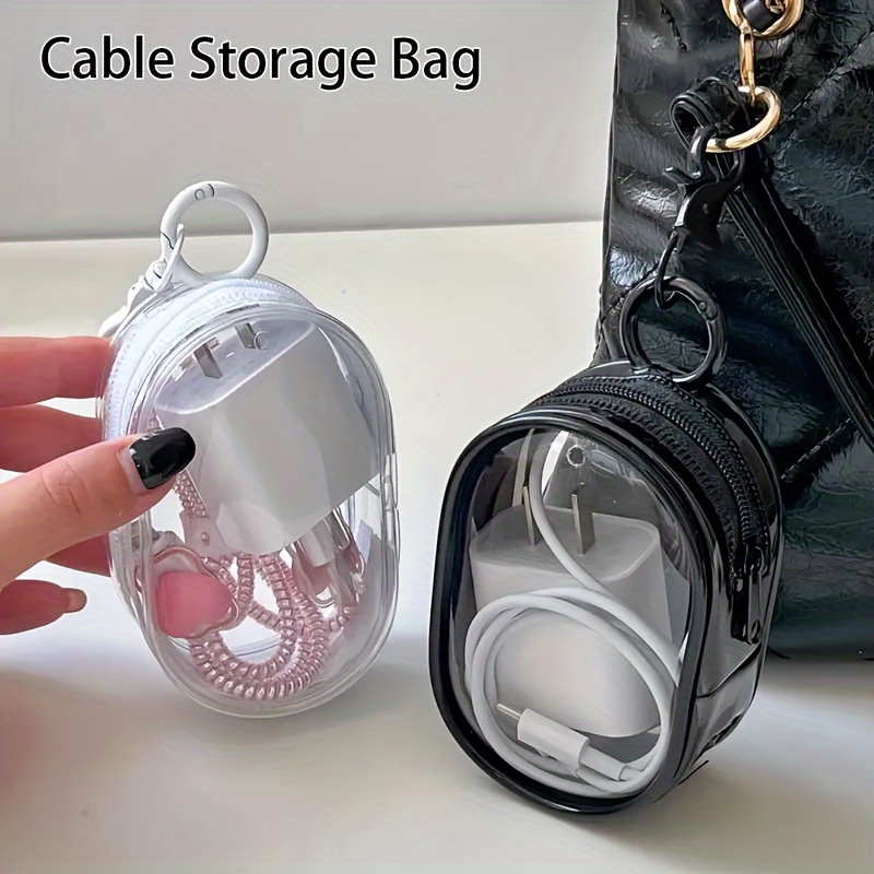 Cable Winder Keychain - Bolsa de Almacenamiento Transparente Portátil con