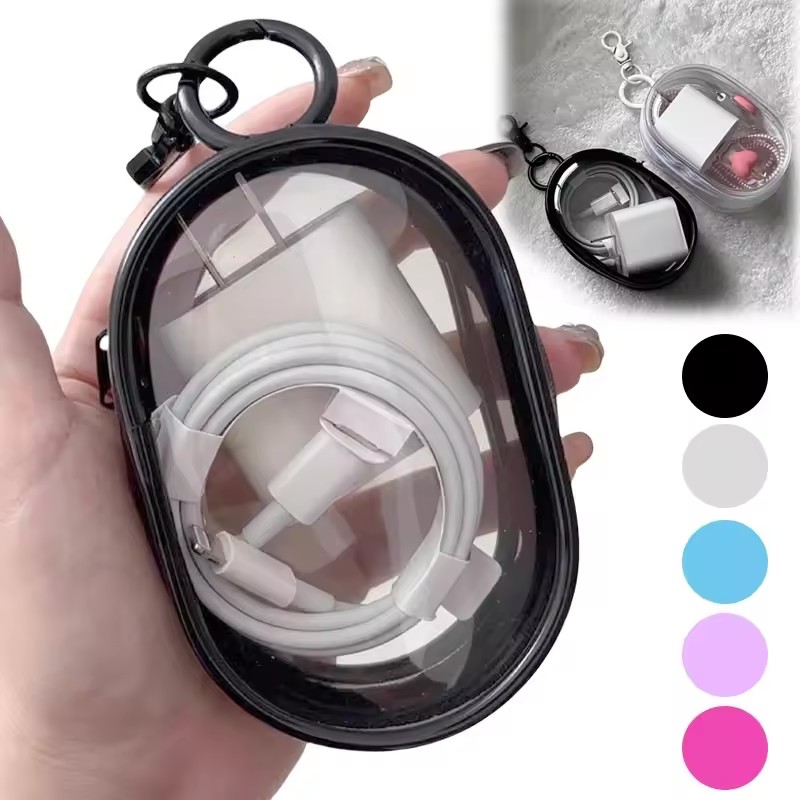 Cable Winder Keychain - Caja Organizadora Multifuncional Transparente para Cables,