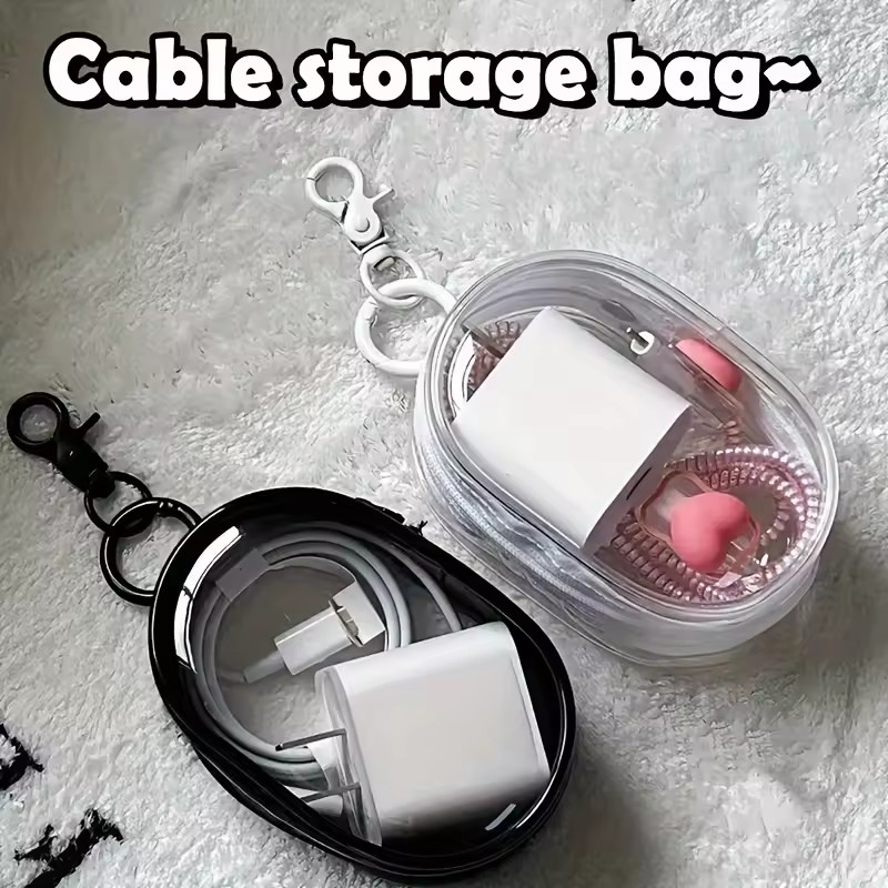 Cable Winder Keychain - Mini bolsa de almacenamiento portátil transparente