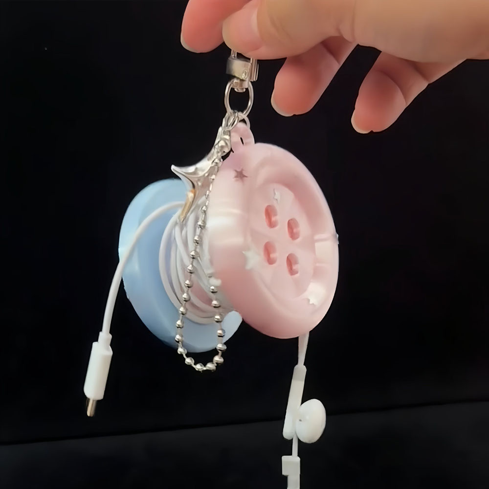 Cable Winder Keychain - Organizador de Cables con Botón, Enrollador